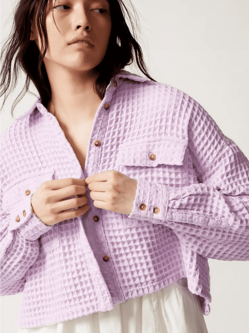 BDG Waffle Button-Down Shirt Jacket Lilac Small